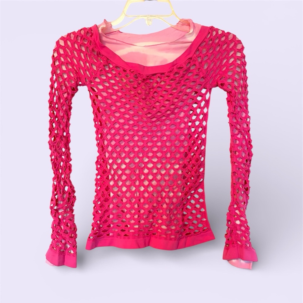 Forever 21 Pink Mesh Bodycon Top with Nylon Stretch Tie Dye Base Layer💗💗Stretchy